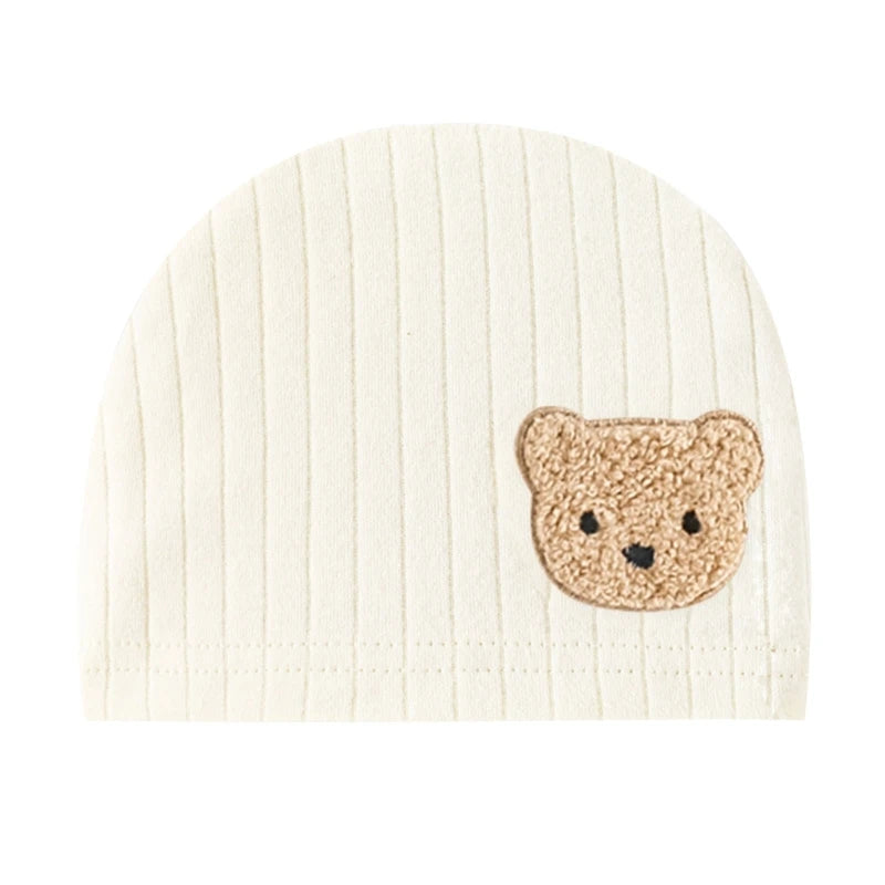Infant Beanies Caps Baby Hat Cartoon Bear Boneless Muslin Hat Newborn Headwear Windproof Spring Hat 0-3M Baby Hats Dropshipping