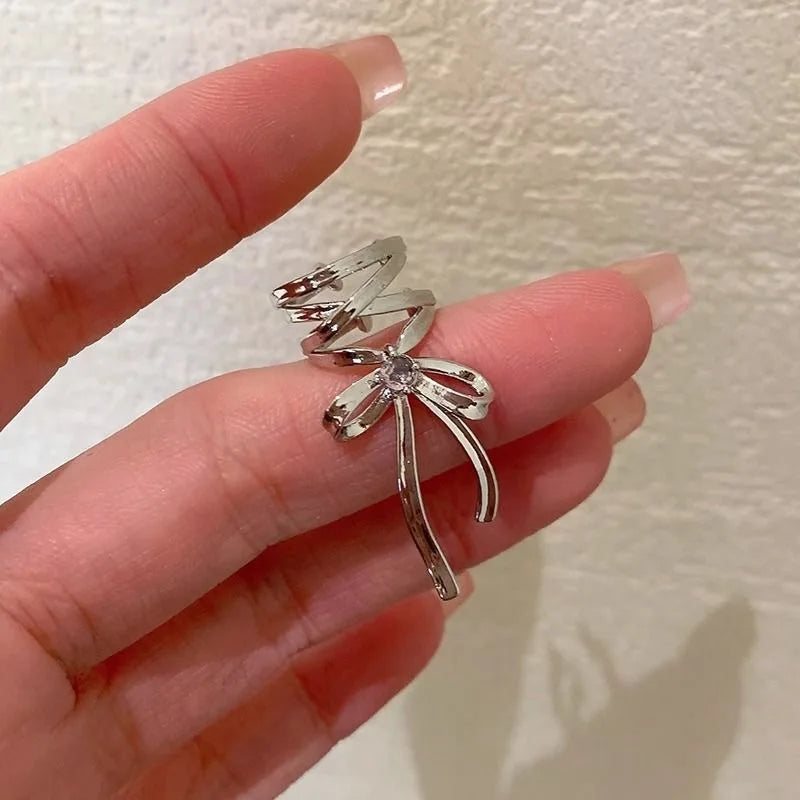 New Elegant Aesthetics Bow Knot Clip Earrings Women Non-Piercing Ear Clips Ballet Ribbon Style Ear Cuff Fashion Earrings Jewelry