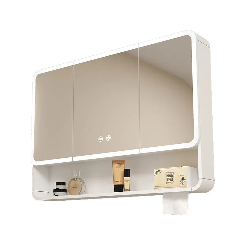 Bathroom Mirror Led Light Wall Mounted Carbon Fiber Curved Rounded Corner Smart Storage Mirror Cabinet Home Furniture Homehold