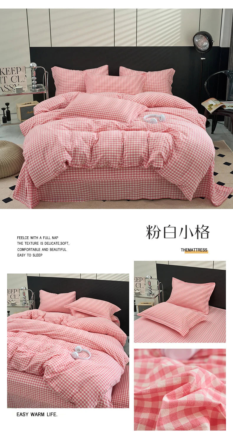 New Cotton Quilt Cover Plaid Yarn-dyed Washed Single Douvet Bed 160x210 220x240 Skin Friendly Comfortable Large Size Bedding