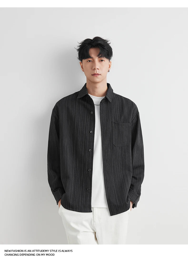 Loose Long Sleeve Casual Shirt for Men Autumn Trendy Versatile Street Style Hong Kong Wind INS Male Fashion Outerwear