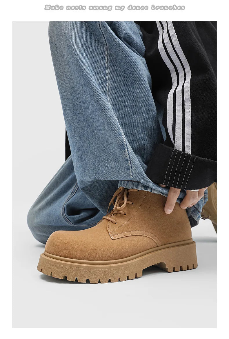 Men's High Top Platform Boots British Style High-end Chelsea Boots Fashion Retro Men Tooling Ankle Boots Mens Shoes Botas Hombre