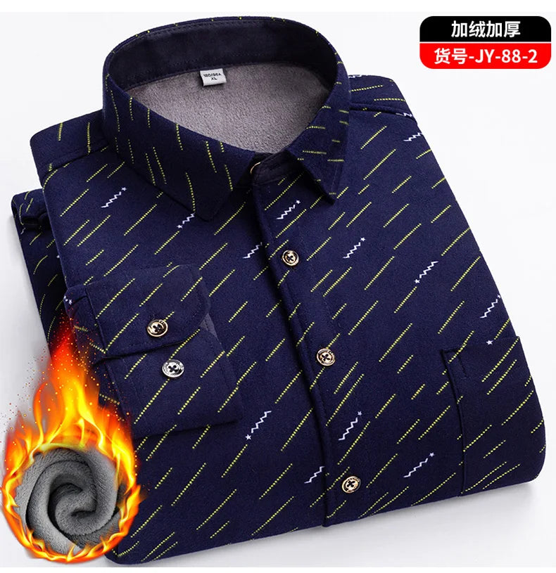 Men's long-sleeved shirt with double-sided fleece thickened warmth, 7XL, 8XL, winter casual and trendy, versatile for the street