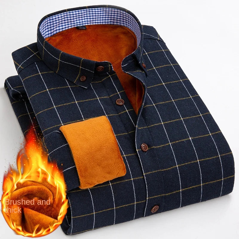 Longsleeve Shirts for Men 2025 Autumn Winter New Warm Plus Velvet Thick Cotton Lapel Casual Plaid Shirts Brand Mens Clothing
