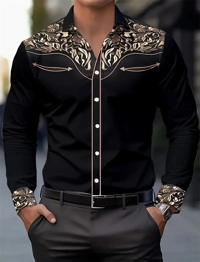 Men's Long Sleeve Shirt 3D Printing Clothing Mexican Style Vintage Denim Comfortable High Quality Button Lapel Men's Tops