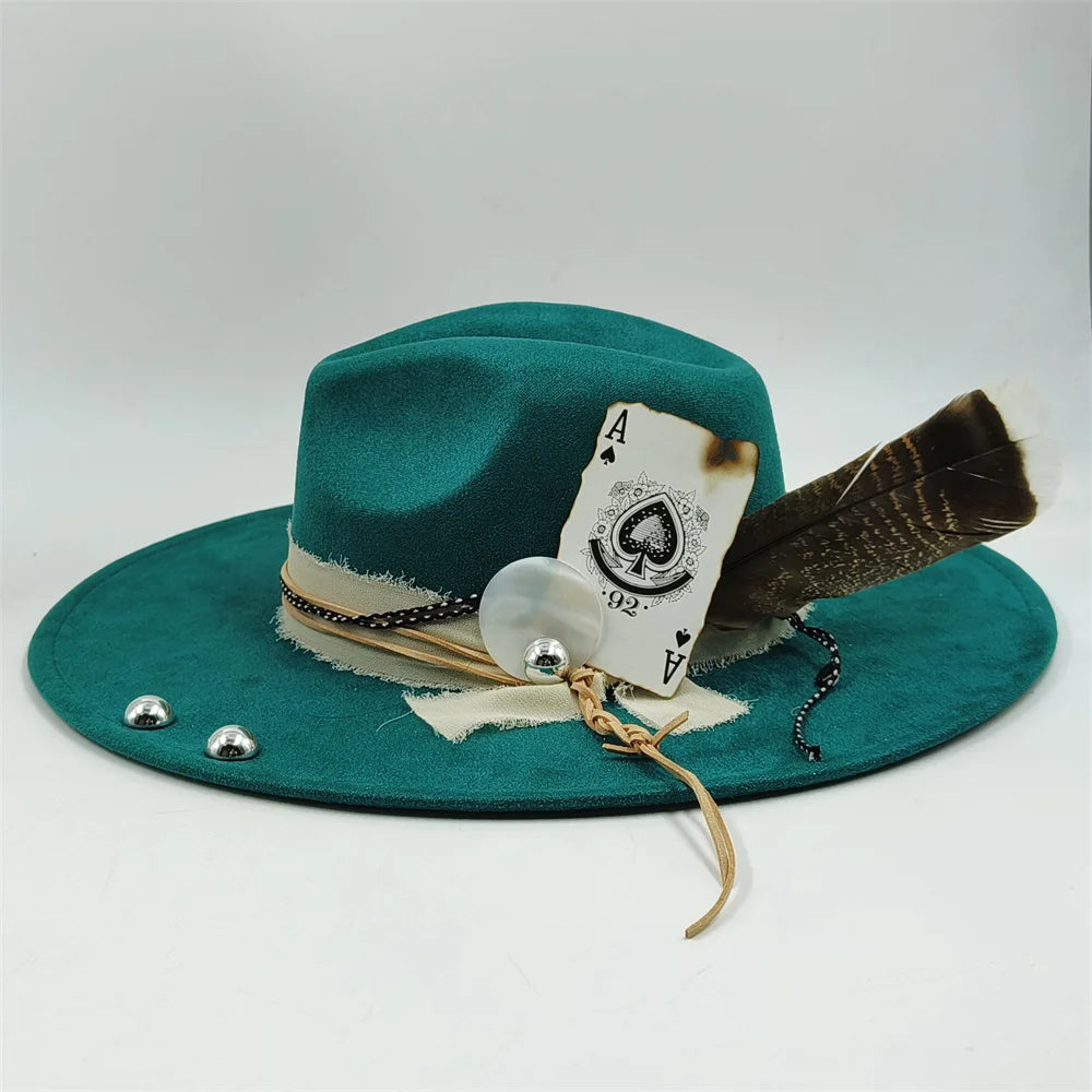 Retro Men's Suede Hats Wide Brim Feather Felt Fedoras Women's Hats Church Jazz Hats Panama Cowboy Hats Wholesale sombrero hombre