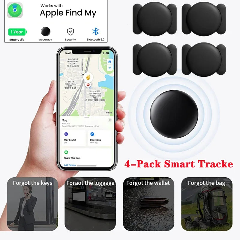 4-Pack IOS GPS Smart Tag for Find My Tracker Kits with Strong Magnetic Suction Silicone Shell Anti-loss for Pet CarSmart Tracker