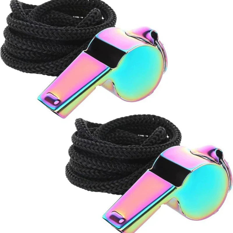 1Pcs Colorful Stainless Steel Sports Whistle with Lanyard Loud Crisp Sound Referee Official Loudspeaker for Sports Events
