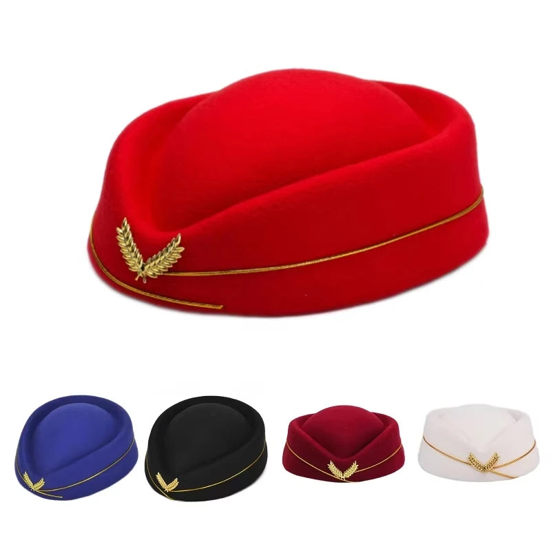 Air Hostesses Hat Stewardess Hat Beret Hat Women Formal Uniform Caps Accessory Party Hats Costume Accessories