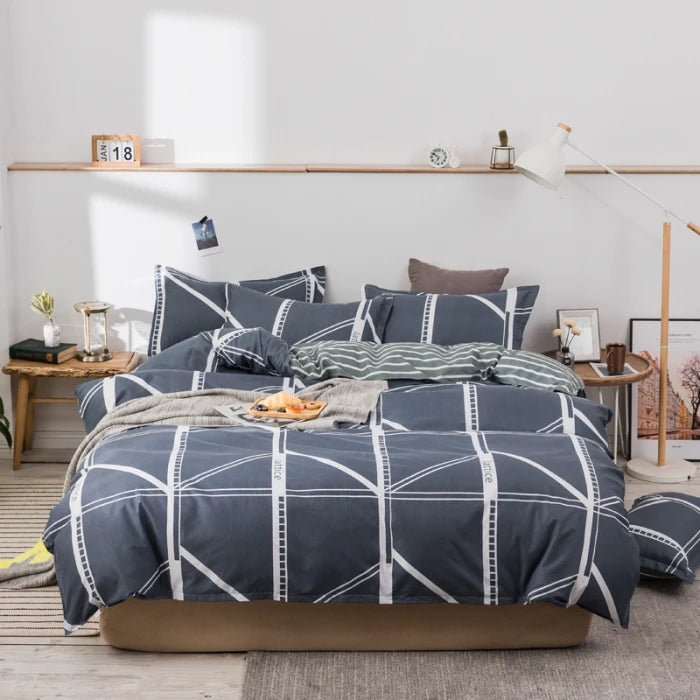 Double bed  plaid quilt cover Microfiber minimal queen twin size duvet cover with 2 pillowcases Nordic style 3pcs bedding sets