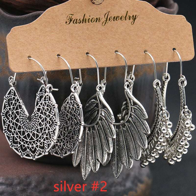 3Pairs Women's Fashion Jewelry Vintage Bohemian Ethnic Carved Dangle Earrings for Women Wedding Engagement Party Banquet Earring