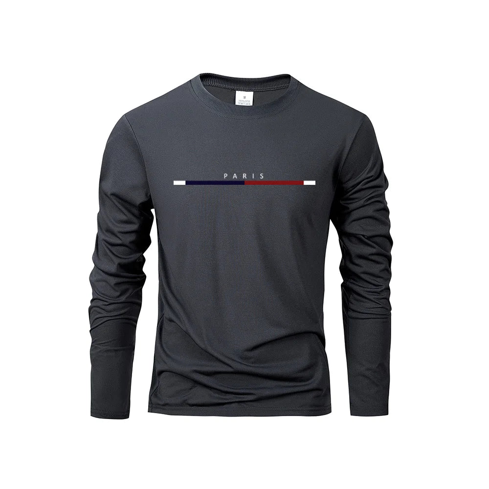 Men's Long Sleeve T Shirts of PARIS Printing Solid Color Casual Tops Autumn High Quality Loose T-Shirt Men Classic Clothing