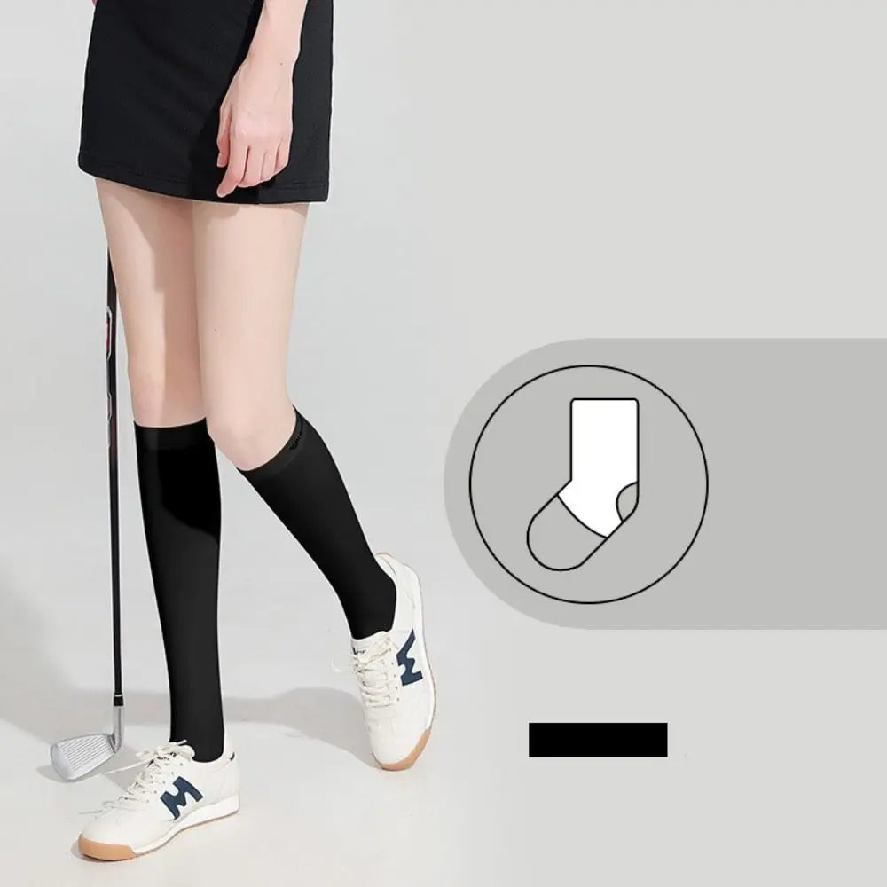 Ice Silk Sunscreen High Socks Black White Tennis Golf Sports Pressure Socks Elastic Breathable Sunproof Leg Protection Socks