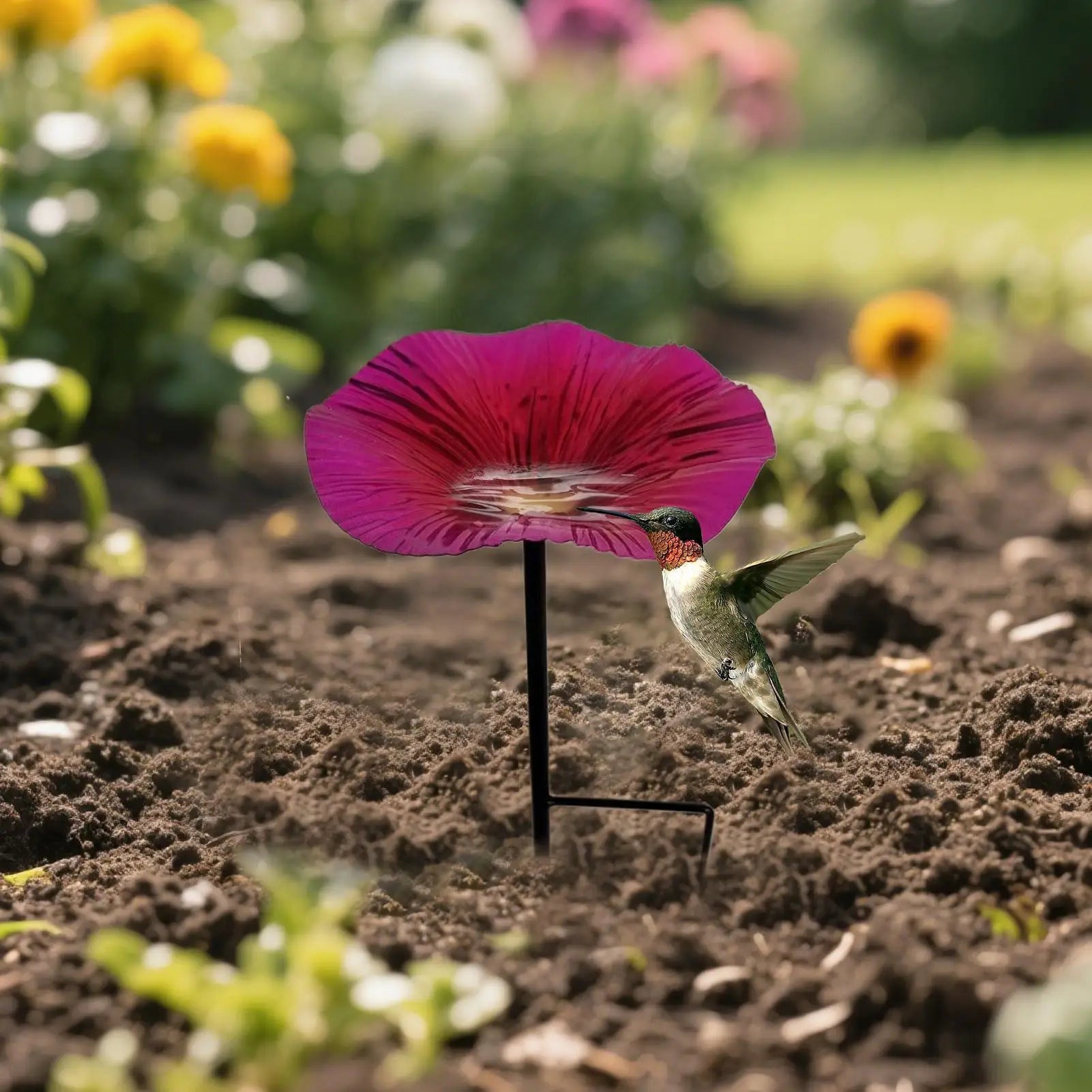 Bird waterer and feeding station Outdoor Bird Bath Pole Water Feeder Flower Shape Decorative Feeding Station Garden Decor