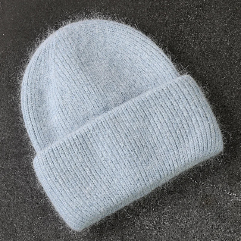 2024 Angora Winter Hat For Womens Rabbit Fur Fluffy Knitted Beanies Hat  Bonnet Female Soft  Warm SKI Skullies  Beanies
