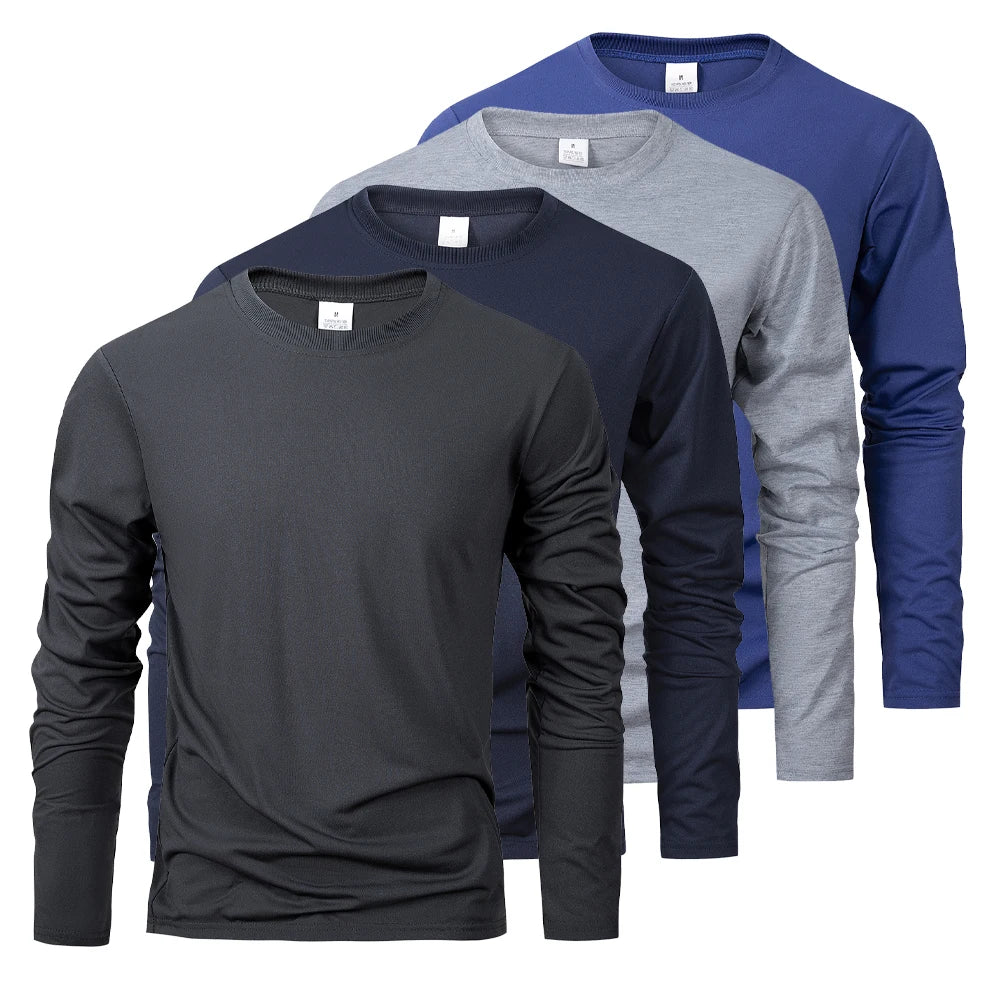 Spring Autumn Men‘s T-shirts Long Sleeve Casual Tops Solid Color High Quality Black T-Shirt Classic Men Clothing