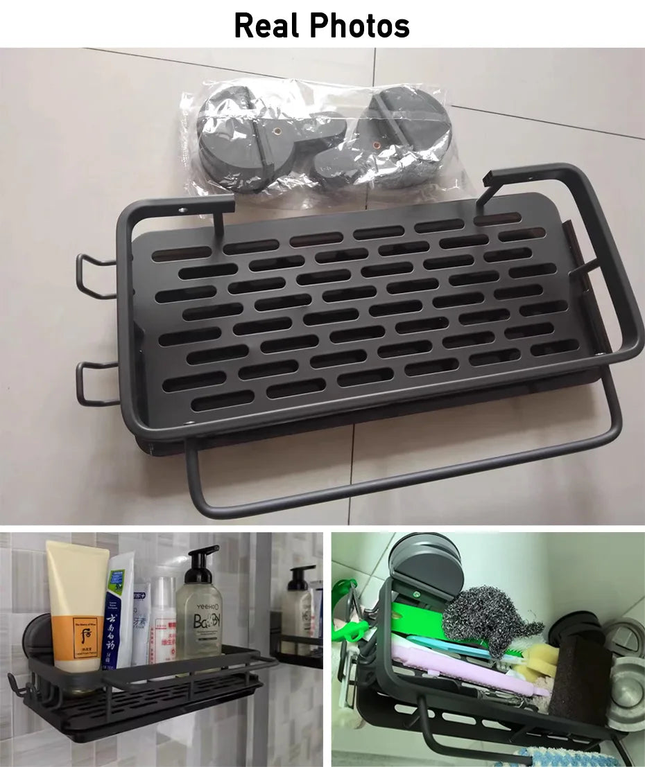 Bathroom Suction Cup Storage Rack Without Drilling Kitchen Toilet Shower Room Shampoo Holder Wall Mount Organizer Bathroom Shelf