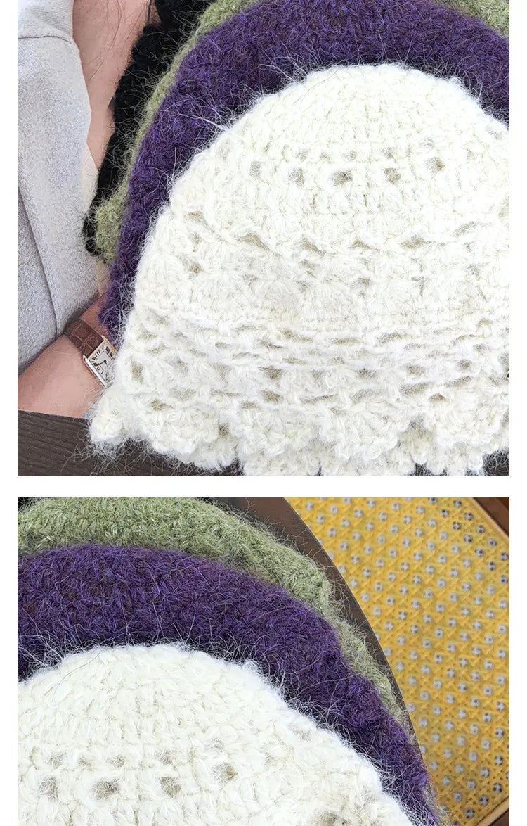 New Simple Solid Color Crocheted Beanies for Women Spring and Autumn Travel Versatile Atmosphere Retro Elegant Pullover Hats