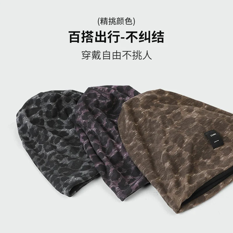 Y2K Retro Leopard Print Patch Beanies for Women Spring and Autumn Travel Casual Versatile Show Face Small Elegant Pullover Hat