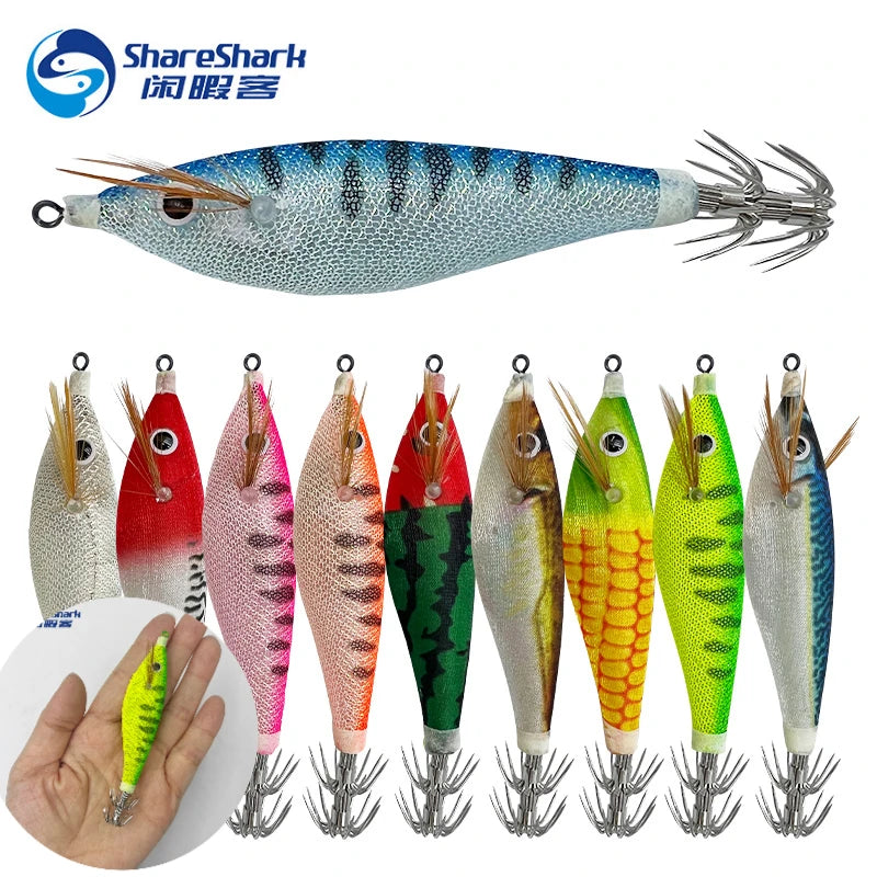 Luminous Wrapping Horizontal Shrimp 10cm Wood Shrimp Squid Hook Round Belly Shrimp Bait Lure Fake Bait