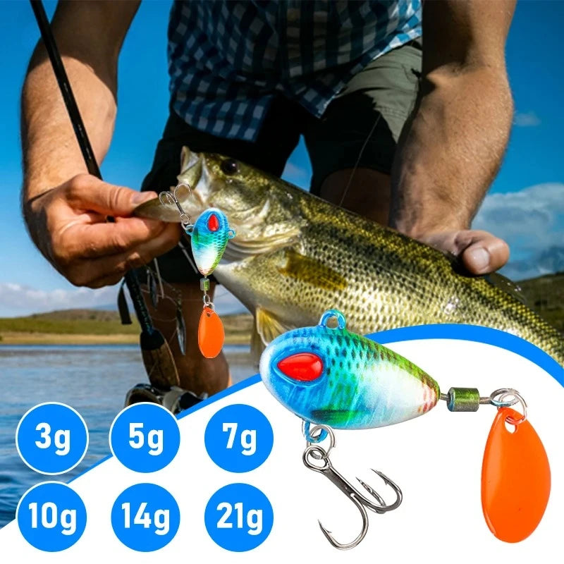 Far Casting Sea Bass Fishing Lures Set Spoon Spinner Bait Sinking Wobblers Metal Jig VIB  Rotating Sequin Tail Saltwater Baits