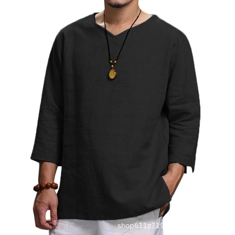 Men's New 3/4 Sleeve Loose Solid Casual Large Pullover Shirt