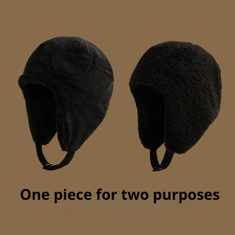 Retro Men's and women's Thick Wool Hats for Autumn and Winter Outdoor Warmth, Windproof and Warm Hats, Double-sided Can Be Worn