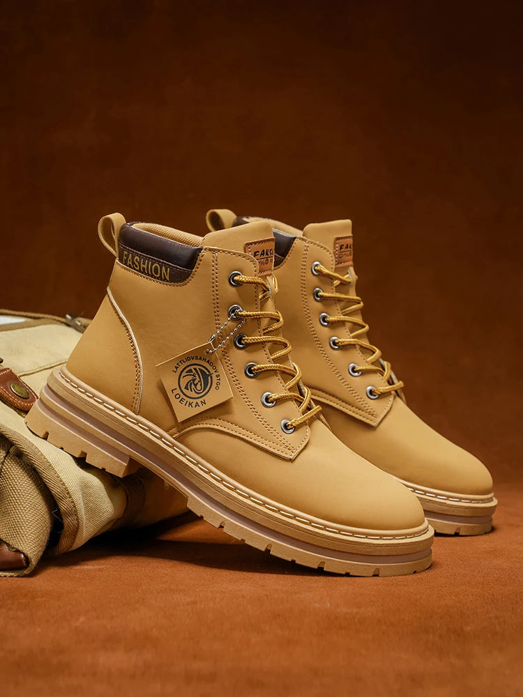 Men's Fashionable High-Top Yellow Boots Casual Shoes Outdoor Off-Road Hiking Boots Trendy Comfortable Footwear