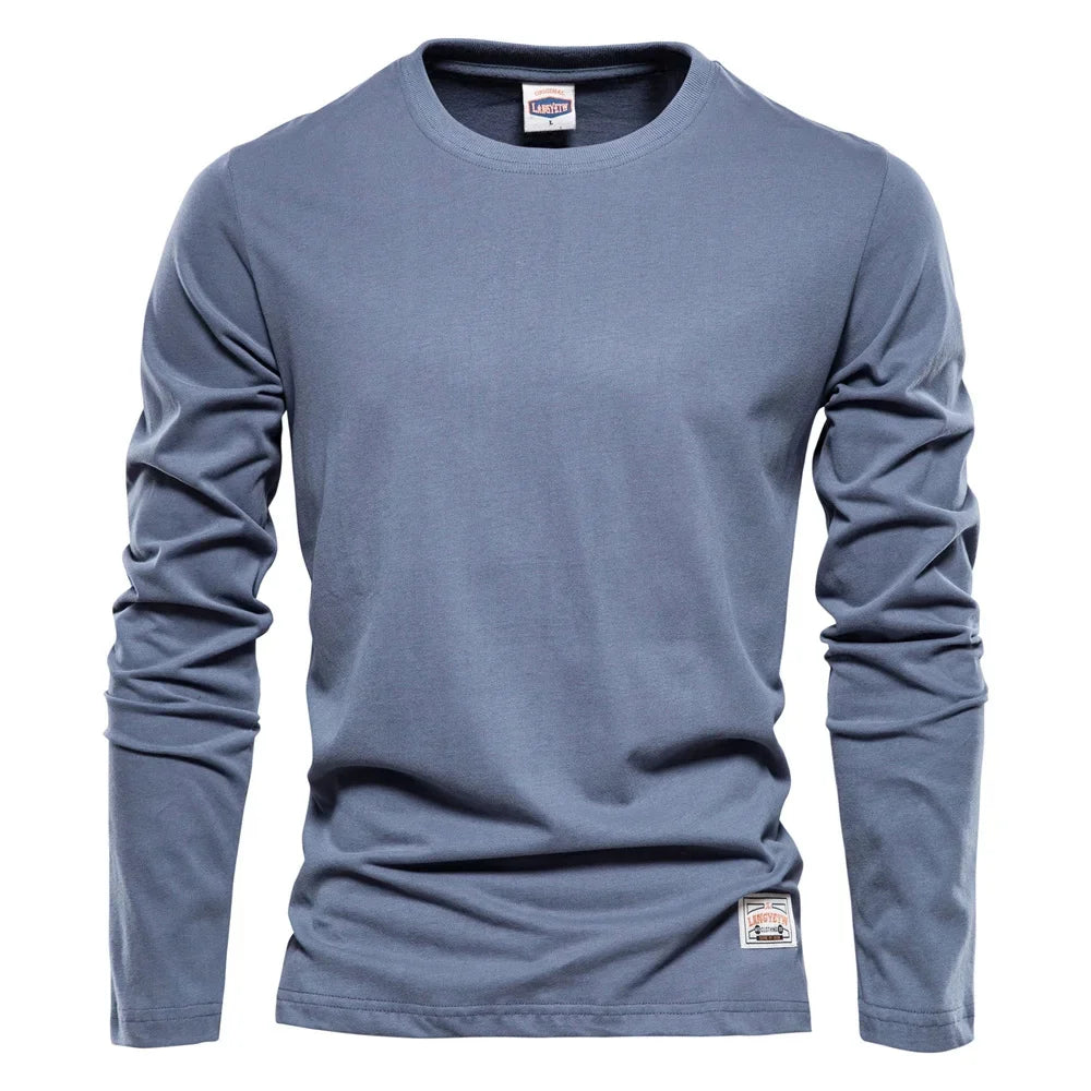 100% Cotton Long Sleeve T Shirt For Men Solid Spring Casual Mens T-shirts High Quality Male Tops Classic Clothes Men's T-shirts