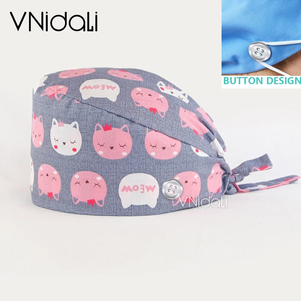 Print Scrubs Hats Laboratory Operator Cap Pet Grooming Agency Work Scrubs Caps Beautician Scrub Hats Lab Hat Health Caps