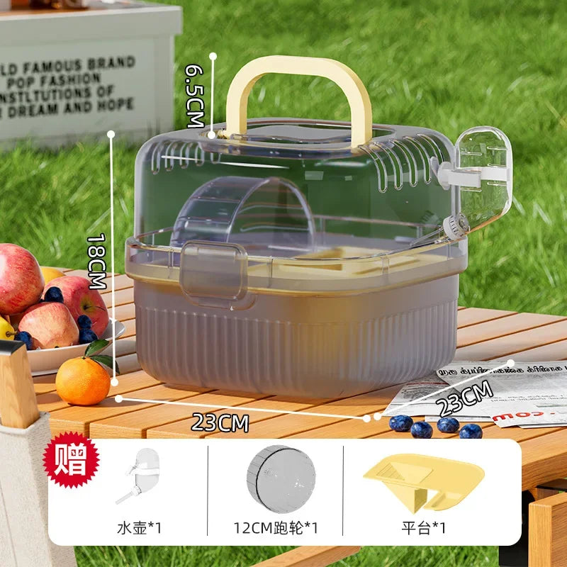 Transparent Hamster Toilet Cage, Portable Handheld Chinchilla Cage Small Animal Carry Cage Sturdy Breathable Pet Carrying Box