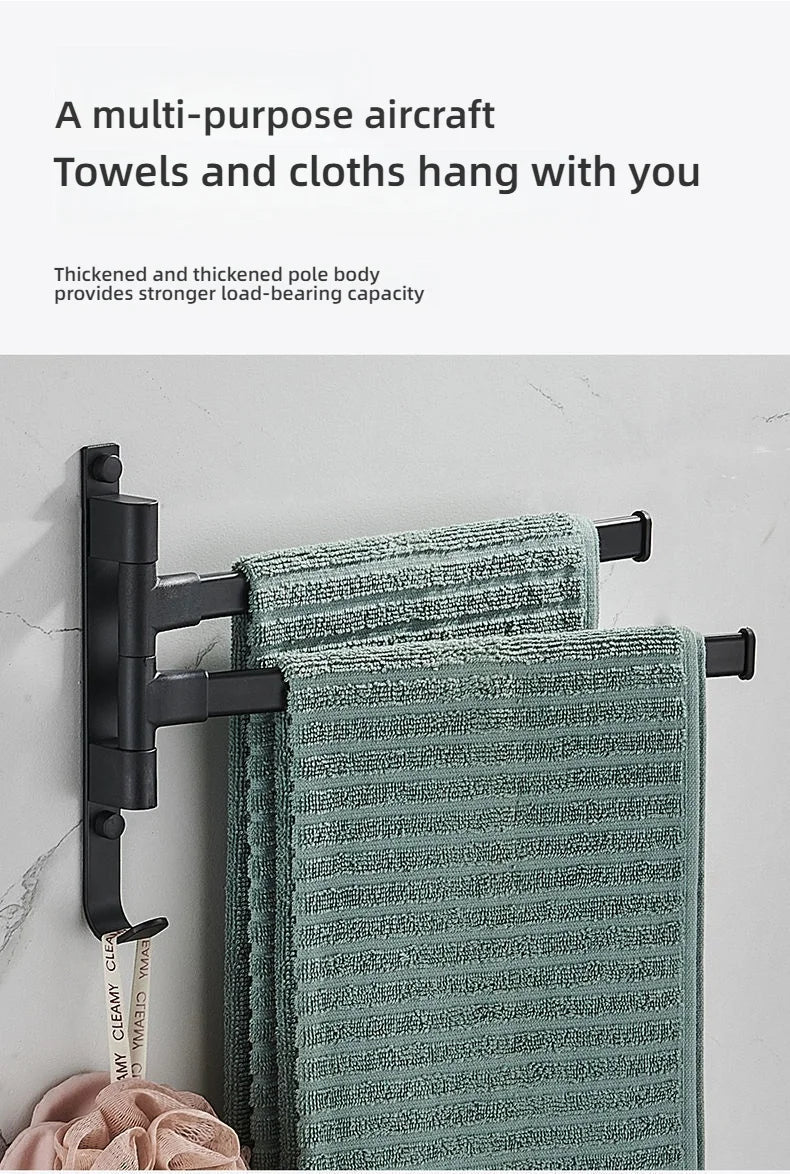Bathroom Rotating Towel Bar Wall Mounted Non Perforated Iron Towel Storage Rack For Household Bathroom Storage Products