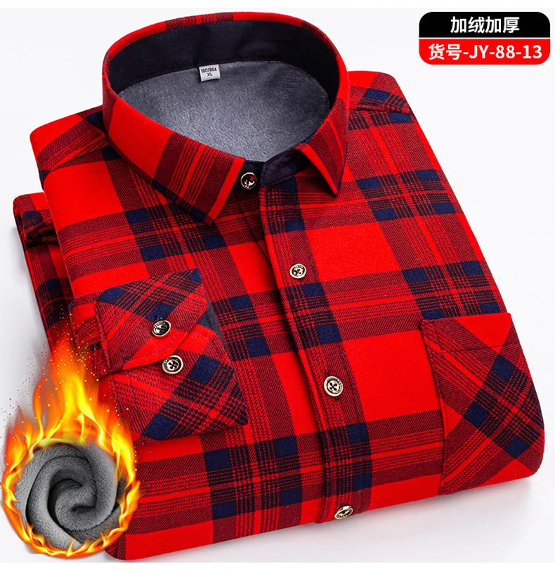 Men's long-sleeved shirt with double-sided fleece thickened warmth, 7XL, 8XL, winter casual and trendy, versatile for the street