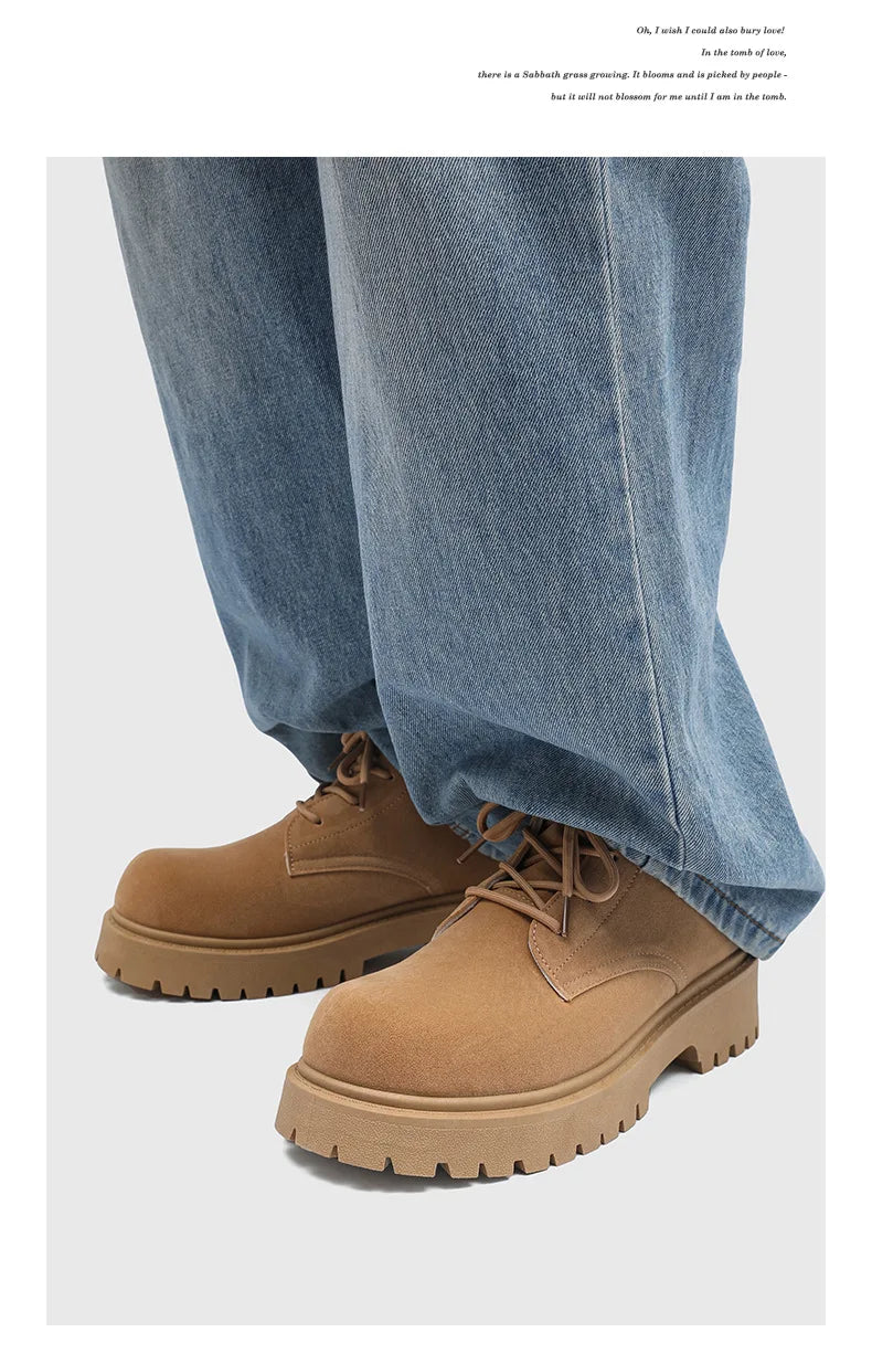 Men's High Top Platform Boots British Style High-end Chelsea Boots Fashion Retro Men Tooling Ankle Boots Mens Shoes Botas Hombre