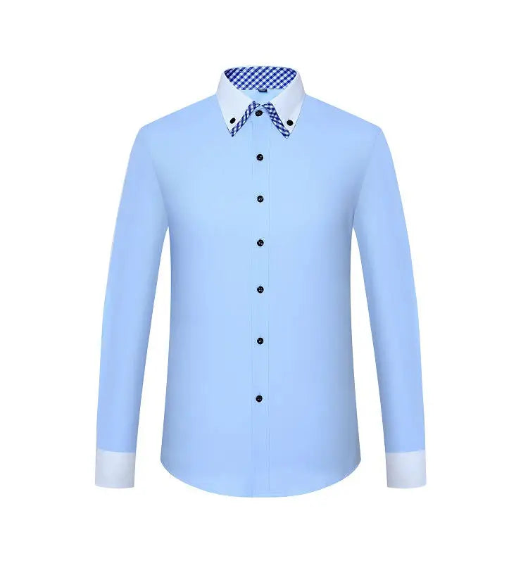Mens Dress Shirt Long Sleeve Non Iron Fashion Double Layer Business Formal Regular Fit Office Camisa Social Solid Button Shirts
