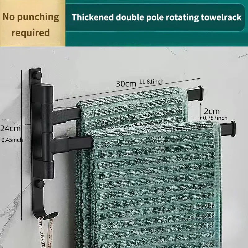 Bathroom Rotating Towel Bar Wall Mounted Non Perforated Iron Towel Storage Rack For Household Bathroom Storage Products