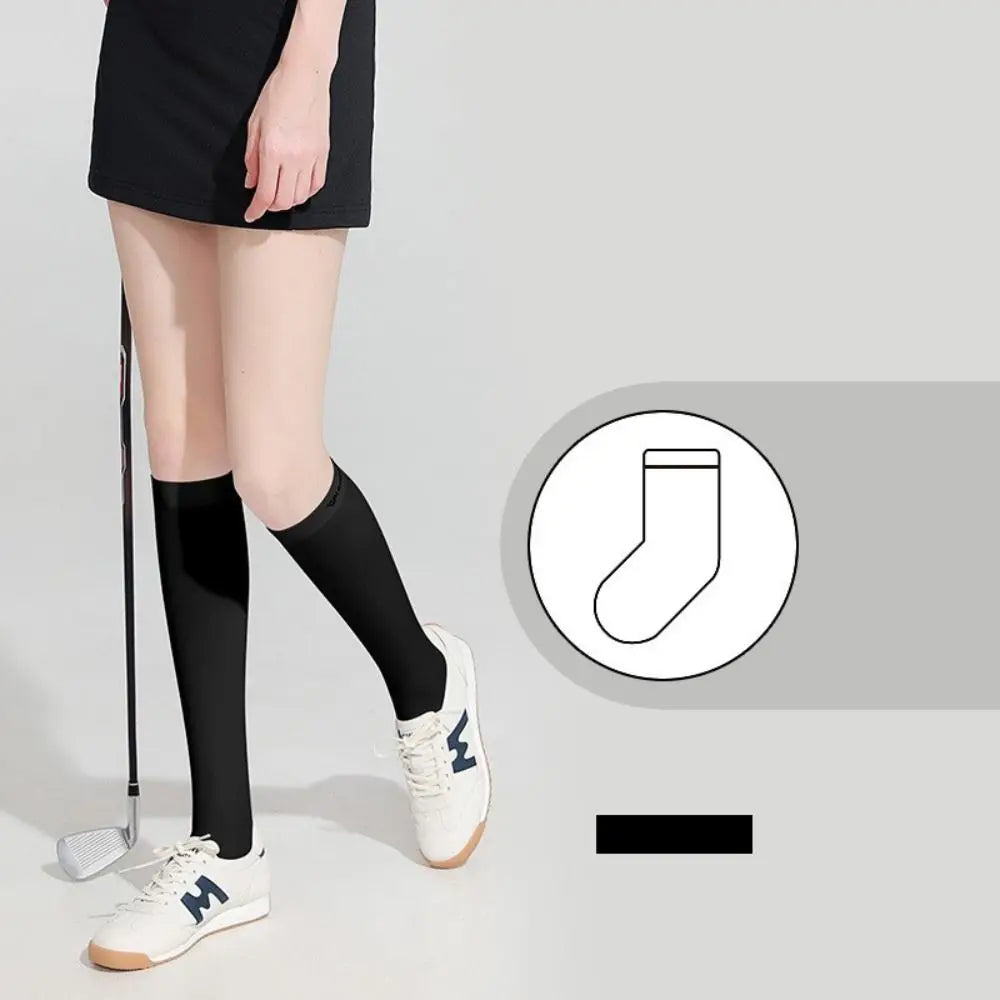 Ice Silk Sunscreen High Socks Black White Tennis Golf Sports Pressure Socks Elastic Breathable Sunproof Leg Protection Socks