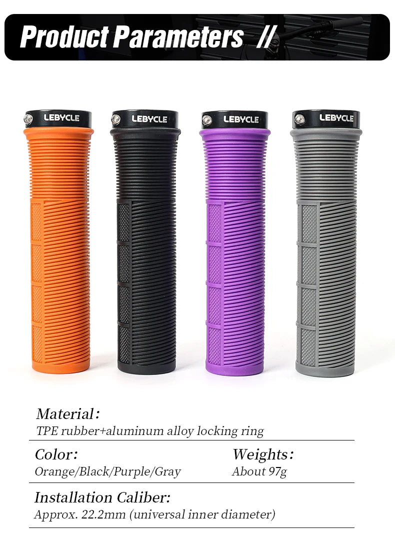LEBYCLE TPR Bicycle Grips Integrated Bike Handlebar Grips Aluminum Alloy Lock On Bike Handles Non-slip Cuffs Mountain Bike Part