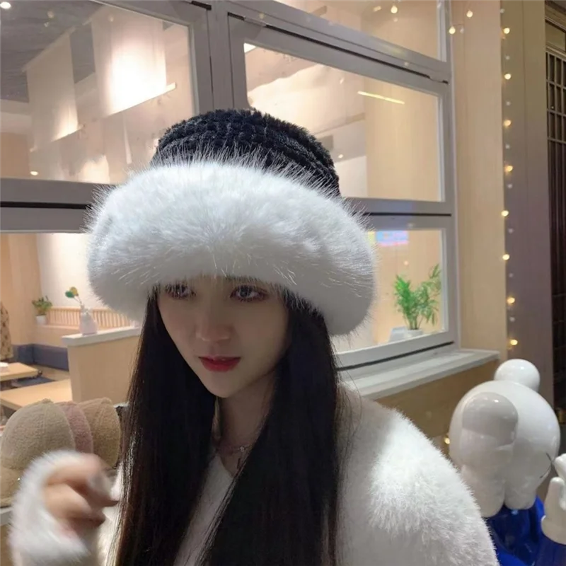 HOES-Women's Bucket Hat Plush Protection From Cold Fashionable Winter Hat For Women Winter Cap -Black