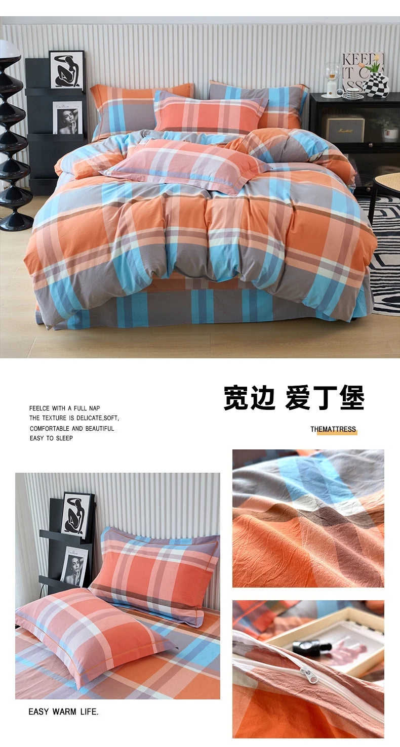 New Cotton Quilt Cover Plaid Yarn-dyed Washed Single Douvet Bed 160x210 220x240 Skin Friendly Comfortable Large Size Bedding