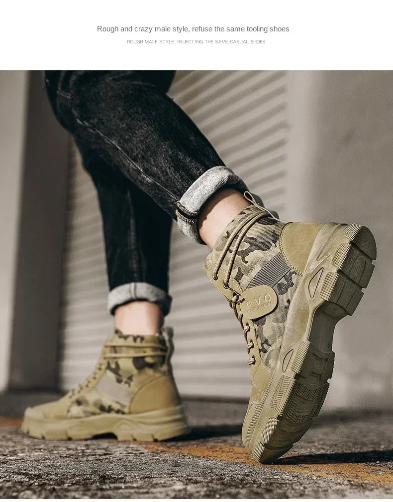 Boots For Men Autumn High Top Camouflage Desert Casual Flats Mens Boot Breathable Non Slip Work Shoes Zapatillas Hombre