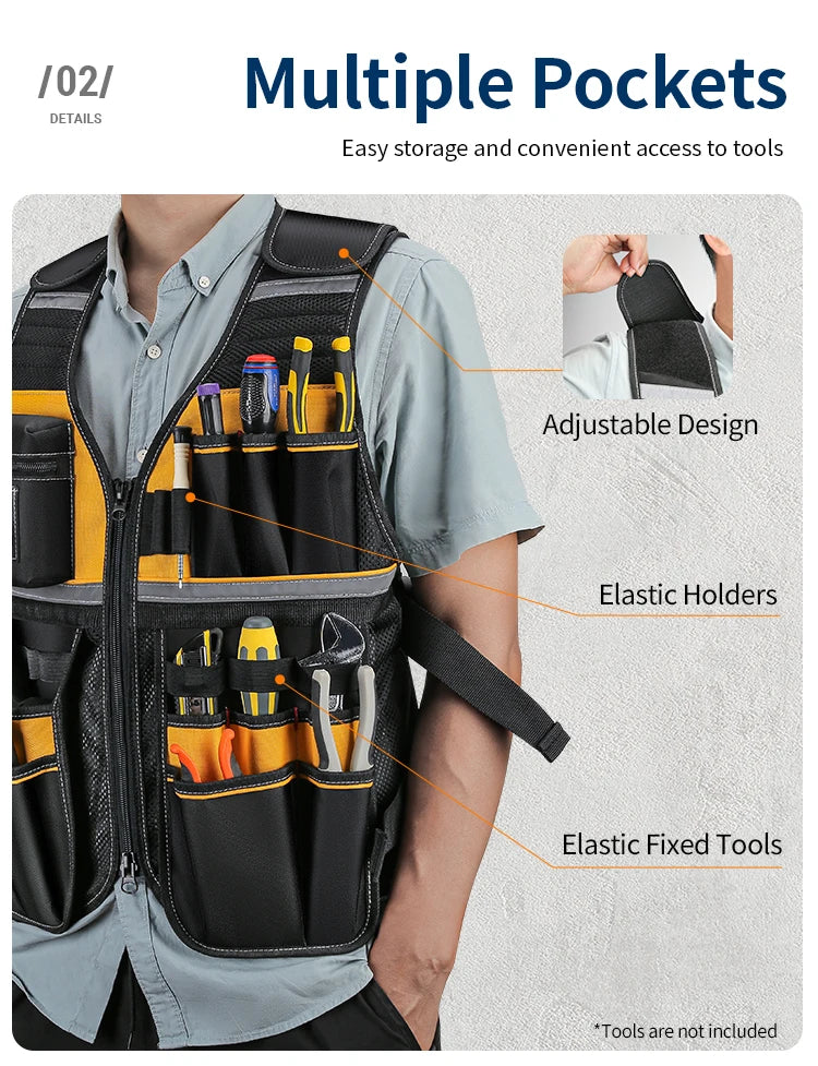Electrician Tool Vest Storage Bag Holder Handyman Adjustable Strap Workshops Craftsmen Convenient Tool Gardening Multi Pocket