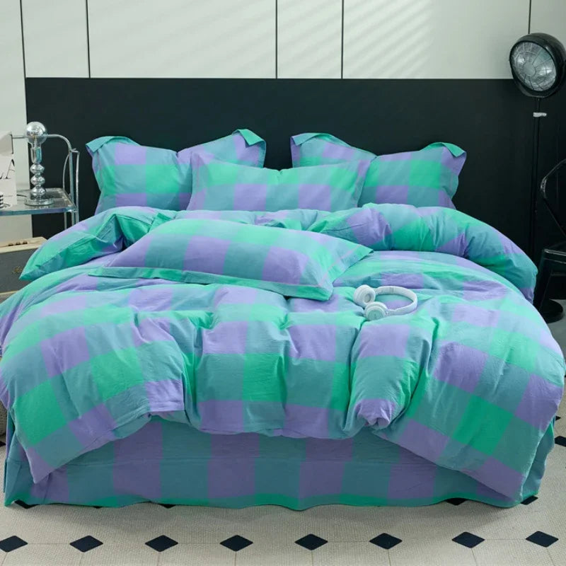 New Cotton Quilt Cover Plaid Yarn-dyed Washed Single Douvet Bed 160x210 220x240 Skin Friendly Comfortable Large Size Bedding