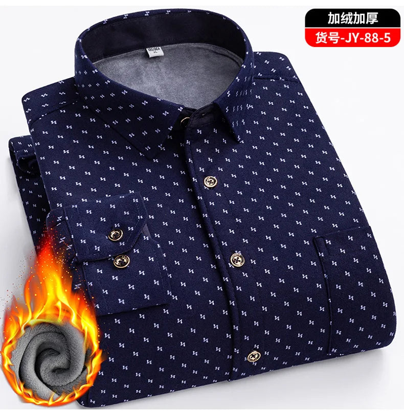 Men's long-sleeved shirt with double-sided fleece thickened warmth, 7XL, 8XL, winter casual and trendy, versatile for the street