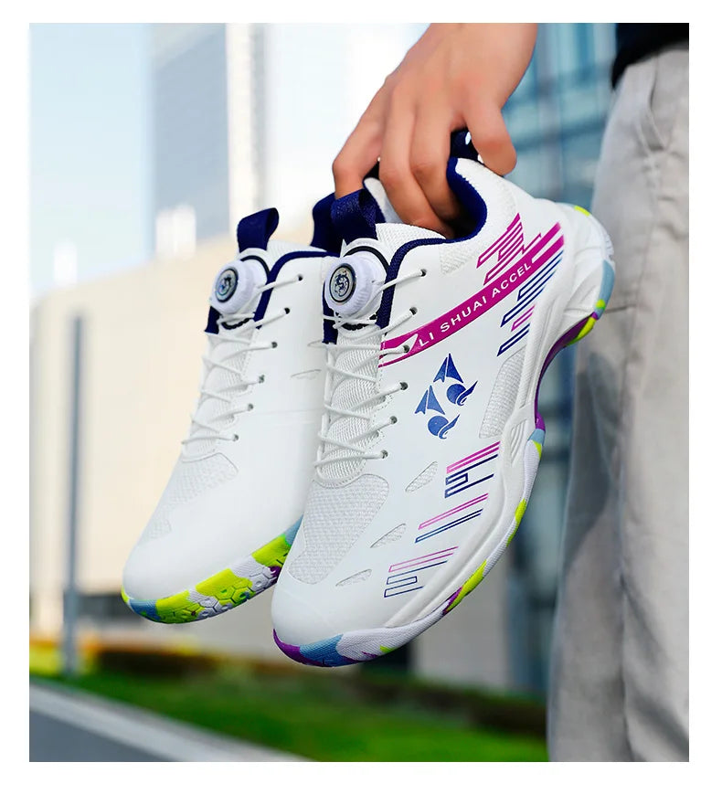 Men's and women's tennis shoes, badminton shoes, table tennis shoes, double row rotating buckle, low top leather sports shoes, v