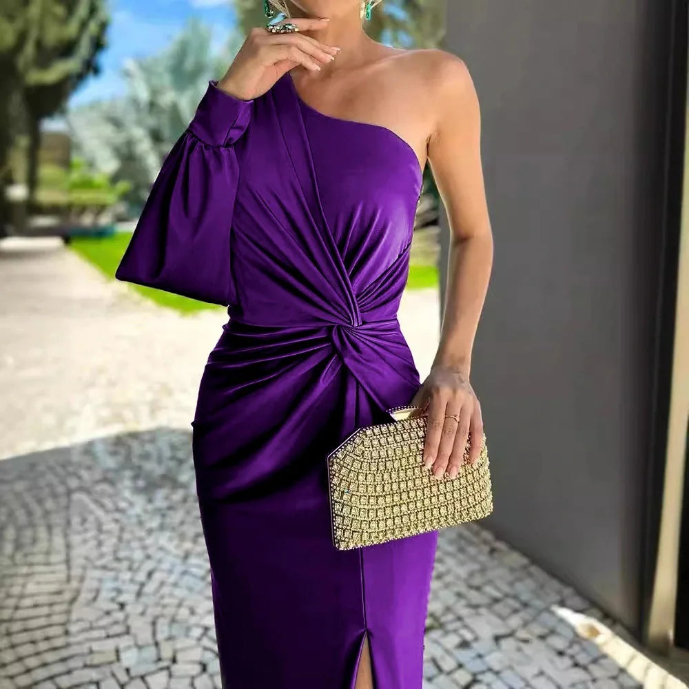 Elegant Sexy Off Shoulder Dress For Women Fashion Diagonal Collar Sleeveless Package Hip Dresses Robe Femme Formal Evening Party