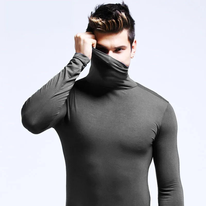 T-shirt Long Sleeve Tee Shirts High Collar Men's Cotton Tees New Men‘s Fashion T Shirt Tees Slim Tops Male Stretch