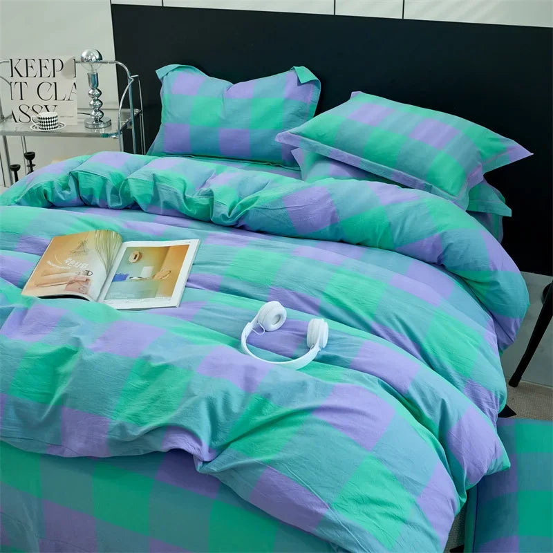 New Cotton Quilt Cover Plaid Yarn-dyed Washed Single Douvet Bed 160x210 220x240 Skin Friendly Comfortable Large Size Bedding