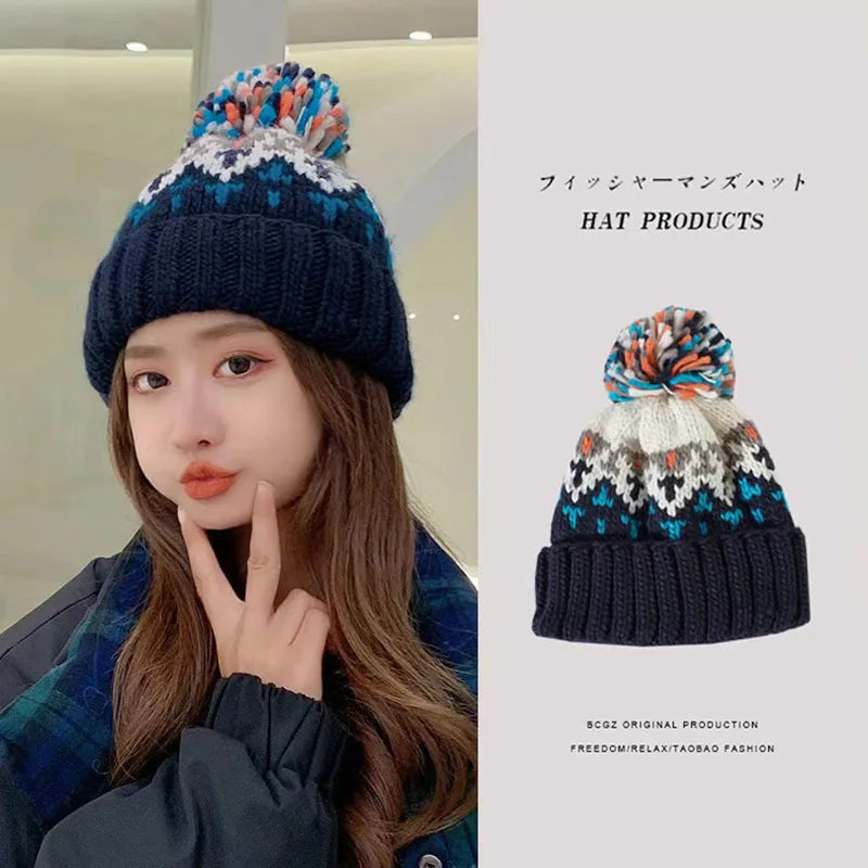 2024 skiing Cashmere Woman Winter Hat Autumn Beanies With Pompom Warm Wool Skullies Wholesales acrylic beanies winter hat