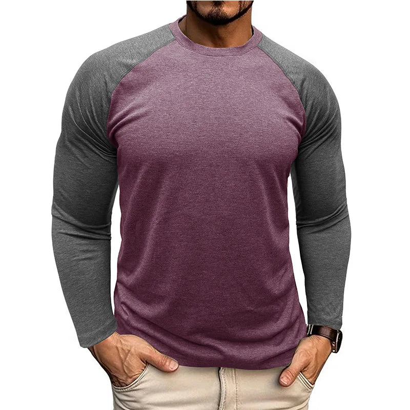 Men's Long Sleeve Raglan T-Shirts Stylish Comfortable Casual Wear Color Blocked Vibrant O Neck Pullover for Autumn Spring